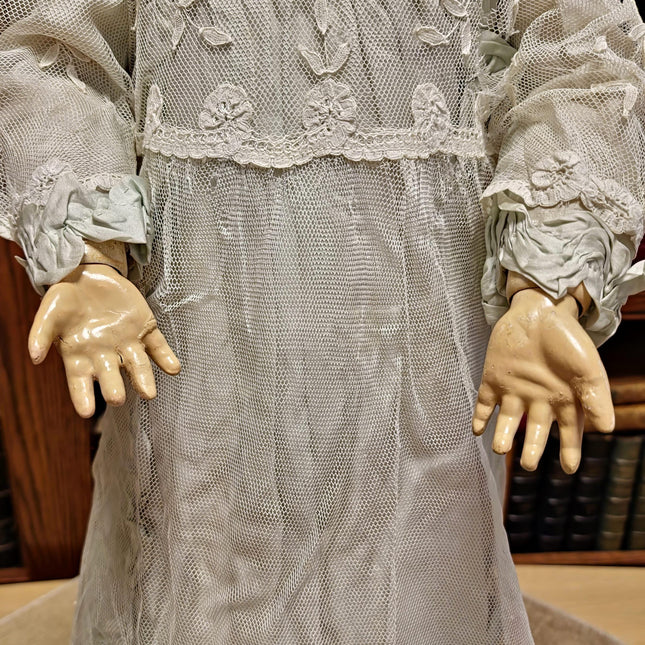 Large Antique German Porcelain Doll, Bisque Head, Victorian Style Display Figurine, Vintage Collectible Decor, Romantic Gift 19th Century