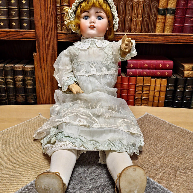 Large Antique German Porcelain Doll, Bisque Head, Victorian Style Display Figurine, Vintage Collectible Decor, Romantic Gift 19th Century