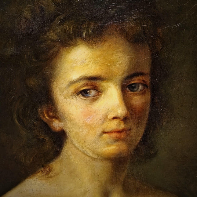 Antique German Portrait Oil Painting, 19th Century Academic Woman Portrait, Romantic Female Figure, Large Framed European Artwork