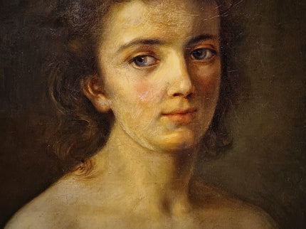 Antique German Portrait Oil Painting, 19th Century Academic Woman Portrait, Romantic Female Figure, Large Framed European Artwork