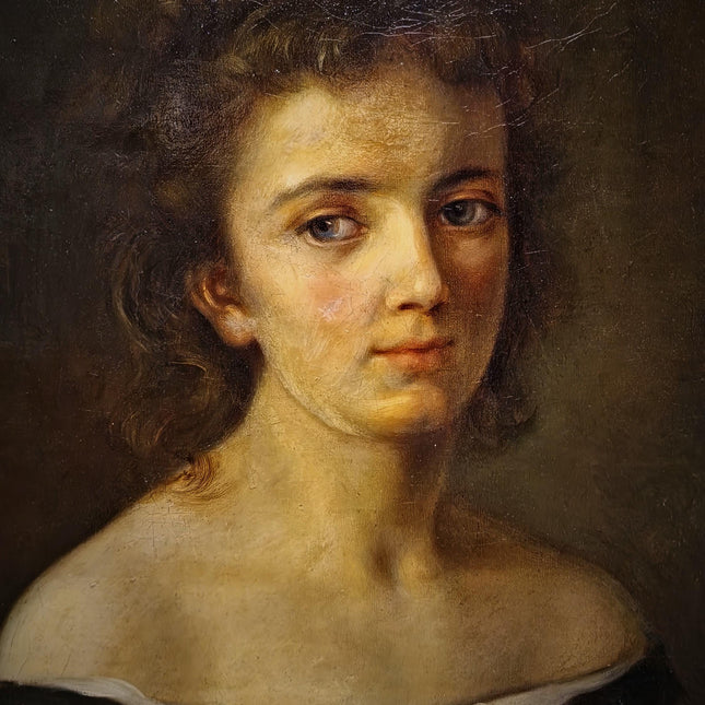 Antique German Portrait Oil Painting, 19th Century Academic Woman Portrait, Romantic Female Figure, Large Framed European Artwork