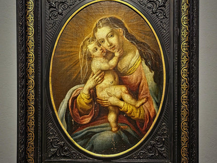 Antique Religious Painting, Madonna And Child Art, Baroque Oil On Canvas, 18th Century Artwork, Sacred Framed Wall Decor, Christian Icon