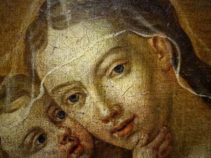 Antique Religious Painting, Madonna And Child Art, Baroque Oil On Canvas, 18th Century Artwork, Sacred Framed Wall Decor, Christian Icon