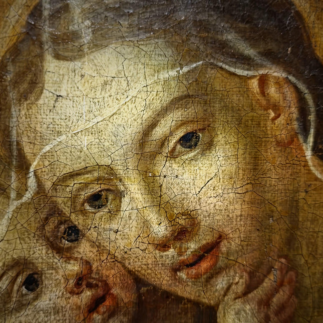 Antique Religious Painting, Madonna And Child Art, Baroque Oil On Canvas, 18th Century Artwork, Sacred Framed Wall Decor, Christian Icon