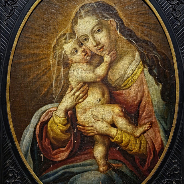 Antique Religious Painting, Madonna And Child Art, Baroque Oil On Canvas, 18th Century Artwork, Sacred Framed Wall Decor, Christian Icon