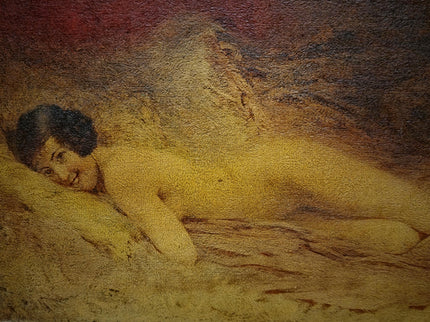 Antique French Nude Painting, Figurative Portrait, Academic Salon Art, Signed Oil On Canvas, Gilded Framed Wall Decor, Boudoir Interior