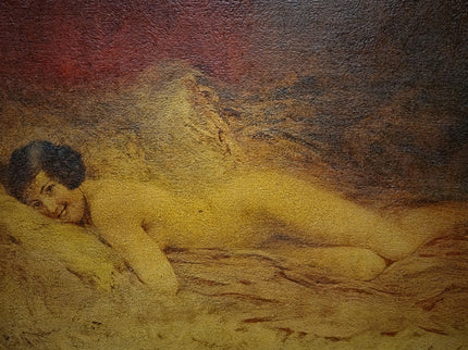 Antique French Nude Painting, Figurative Portrait, Academic Salon Art, Signed Oil On Canvas, Gilded Framed Wall Decor, Boudoir Interior