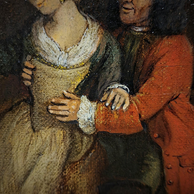 Antique Dutch Genre Painting, Gentleman And Maid Scene, 18th Century Oil On Canvas, Old Master Style, Dark Moody Framed Wall Art Decor