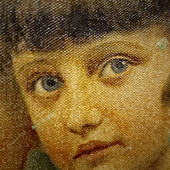Antique Children Portrait Painting, German Vintage Kids Oil Artwork, Family Figurative Scene, Original Canvas, Framed Wall Decor