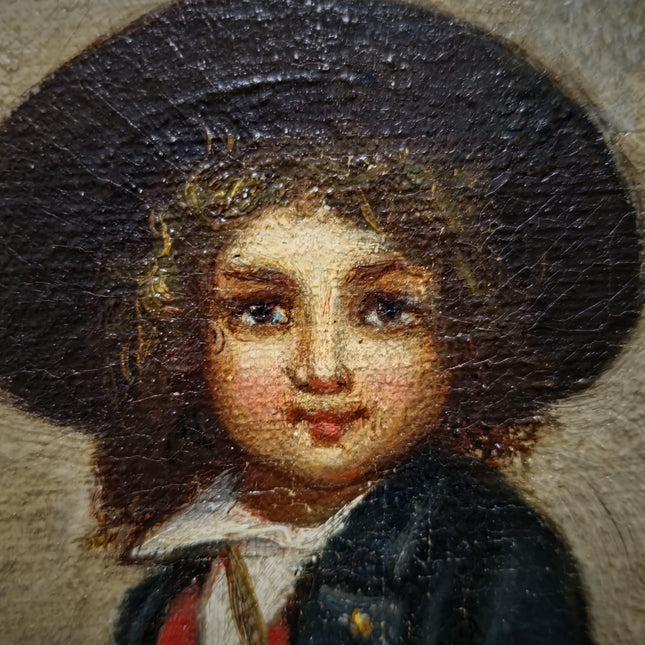 Antique French Oil Painting Portrait of Boy with Flute, Signed Genre Scene, Child Figure Artwork, European Wall Decor, Original Fine Piece