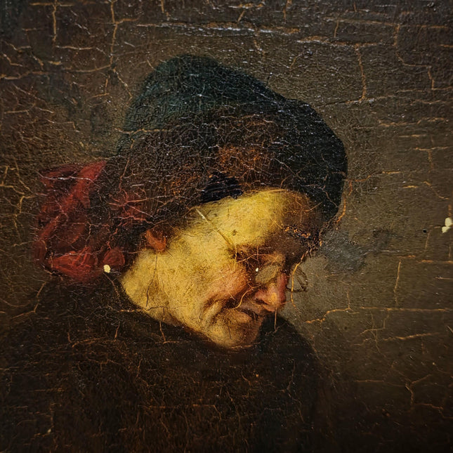 Antique Genre Oil Painting, German Interior Scene, Munich School Art, 19th Century Artwork, Biedermeier Style, Dark Moody Framed Wall Decor