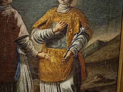 Rare Antique Religious Painting, Saint Stephen And Lawrence, 18th Century Baroque Art, South German Devotional Oil, Folk Catholic Decor