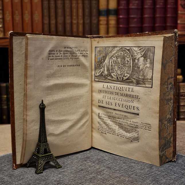 1751 Antique French Leather Book, 18th Century Religious History, Church Antiquity, Dark Academia Library Decor, Vintage Interior