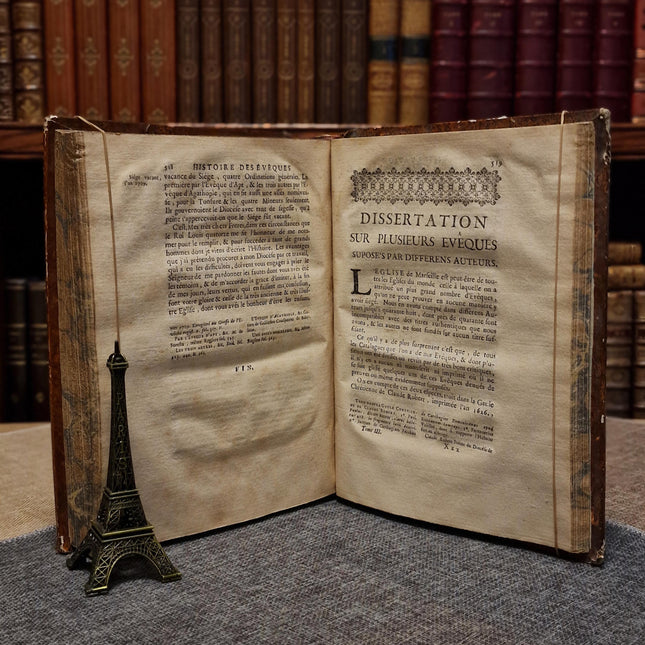1751 Antique French Leather Book, 18th Century Religious History, Church Antiquity, Dark Academia Library Decor, Vintage Interior