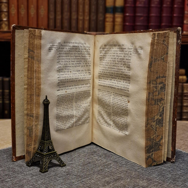 1751 Antique French Leather Book, 18th Century Religious History, Church Antiquity, Dark Academia Library Decor, Vintage Interior
