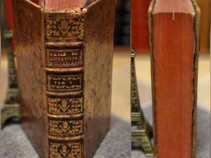 1753 Antique French Leather Book Set, 37 Volumes, 18th Century Bookshelf Decor, Rare Church History Library, Dark Academia Interior