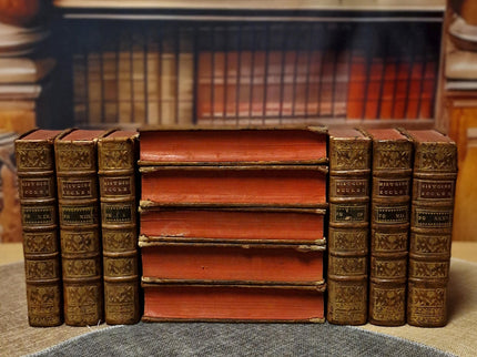 1753 Antique French Leather Book Set, 37 Volumes, 18th Century Bookshelf Decor, Rare Church History Library, Dark Academia Interior