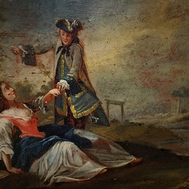 Antique German Baroque Oil Painting, 18th Century Romantic Couple Scene, Genre Artwork, Gold Framed Wall Art, Old Master Style Decor