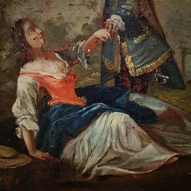 Antique German Baroque Oil Painting, 18th Century Romantic Couple Scene, Genre Artwork, Gold Framed Wall Art, Old Master Style Decor