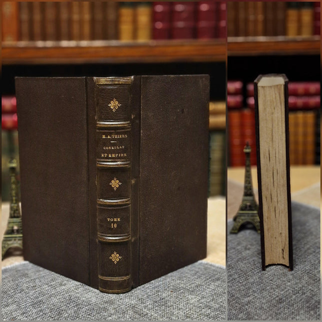 1845 Rare Antique French Leather Book Set, 20 Volumes, Illustrated Napoleonic Bookshelf Decor, Dark Academia Library, Vintage Interior