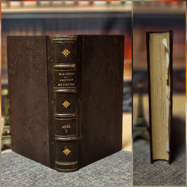 1845 Rare Antique French Leather Book Set, 20 Volumes, Illustrated Napoleonic Bookshelf Decor, Dark Academia Library, Vintage Interior