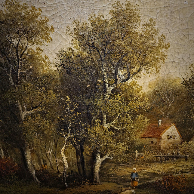 Large Antique French Landscape Oil Painting, 19th Century Romantic River Scene, Countryside Artwork, Gold Framed Wall Decor, Original Canvas