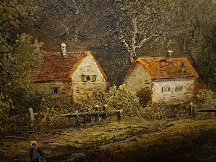 Large Antique French Landscape Oil Painting, 19th Century Romantic River Scene, Countryside Artwork, Gold Framed Wall Decor, Original Canvas