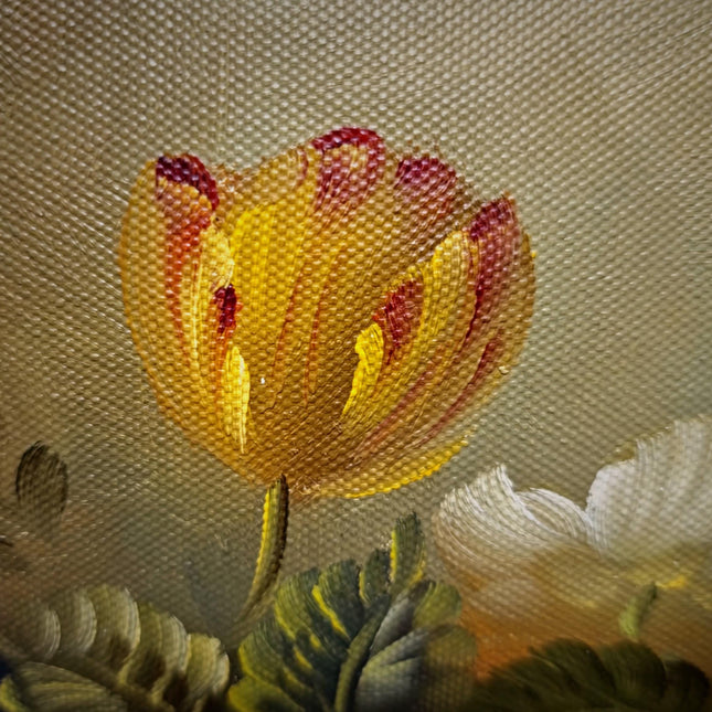 Small Vintage Floral Oil Painting, Dutch Style Flower Still Life, Signed Rose Bouquet Artwork, Gold Framed Wall Decor, European Fine Art