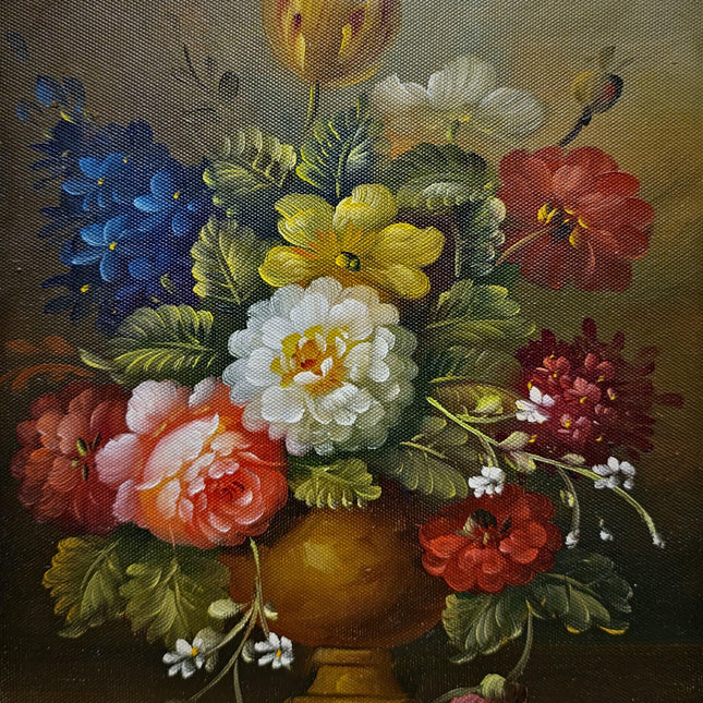 Small Vintage Floral Oil Painting, Dutch Style Flower Still Life, Signed Rose Bouquet Artwork, Gold Framed Wall Decor, European Fine Art