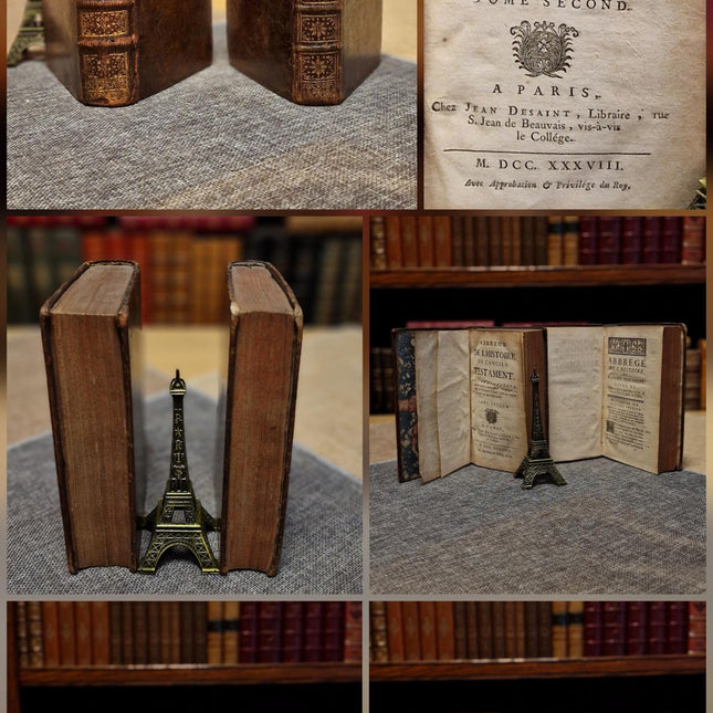 Antique French Leather Books Set of 10, 18th Century Library Volumes, Dark Academia Decor, Old European Book Collection, Shelf Styling