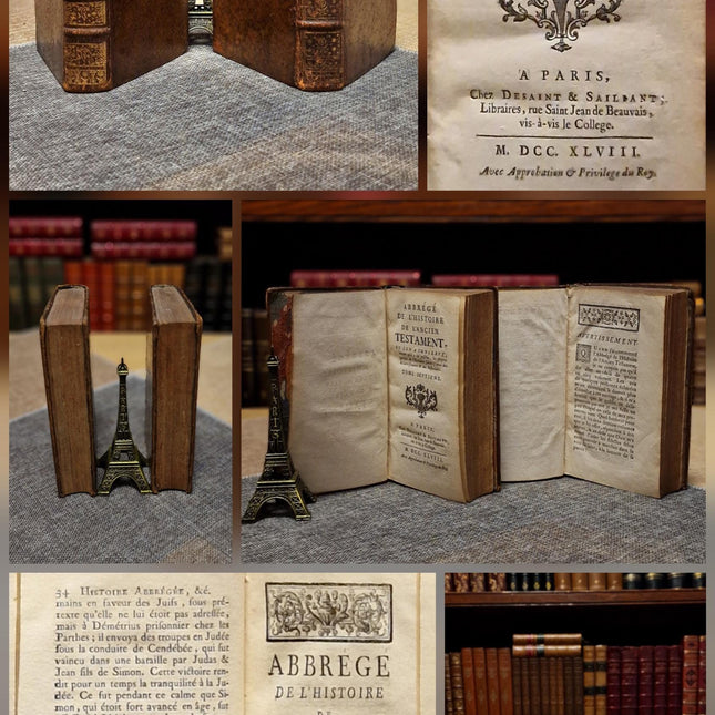 Antique French Leather Books Set of 10, 18th Century Library Volumes, Dark Academia Decor, Old European Book Collection, Shelf Styling