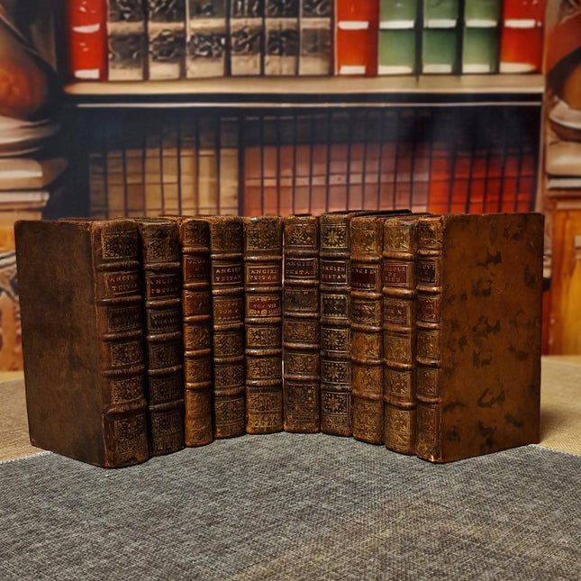 Antique French Leather Books Set of 10, 18th Century Library Volumes, Dark Academia Decor, Old European Book Collection, Shelf Styling