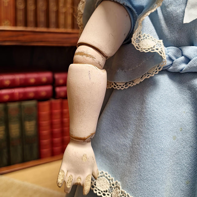 Antique German Porcelain Doll, Victorian Lady Figurine, Blue Dress, Shabby Chic Decor, Romantic Gift for Her, Collector Display, Home Accent