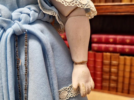 Antique German Porcelain Doll, Victorian Lady Figurine, Blue Dress, Shabby Chic Decor, Romantic Gift for Her, Collector Display, Home Accent
