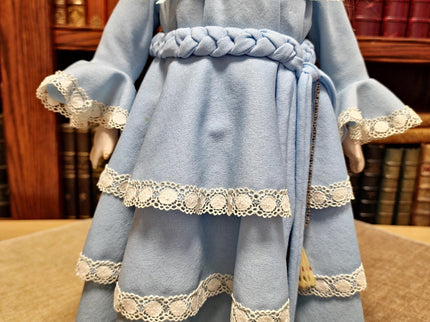 Antique German Porcelain Doll, Victorian Lady Figurine, Blue Dress, Shabby Chic Decor, Romantic Gift for Her, Collector Display, Home Accent