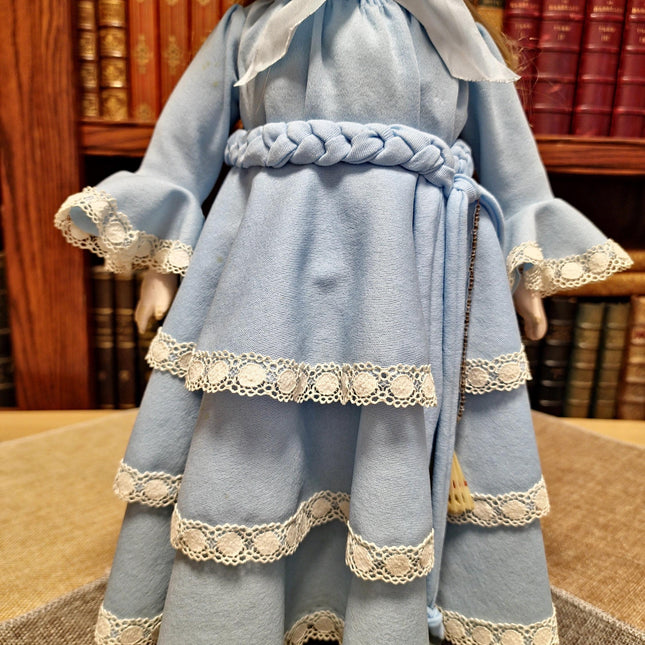 Antique German Porcelain Doll, Victorian Lady Figurine, Blue Dress, Shabby Chic Decor, Romantic Gift for Her, Collector Display, Home Accent