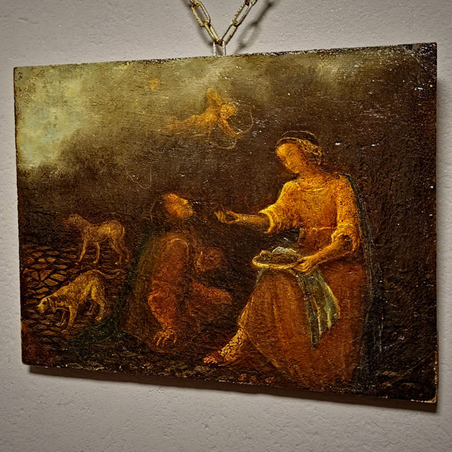 Rare Antique Dutch Genre Oil Painting, 18th Century Allegorical Scene with Cupid, Old Master Style, Dark Moody Wall Decor