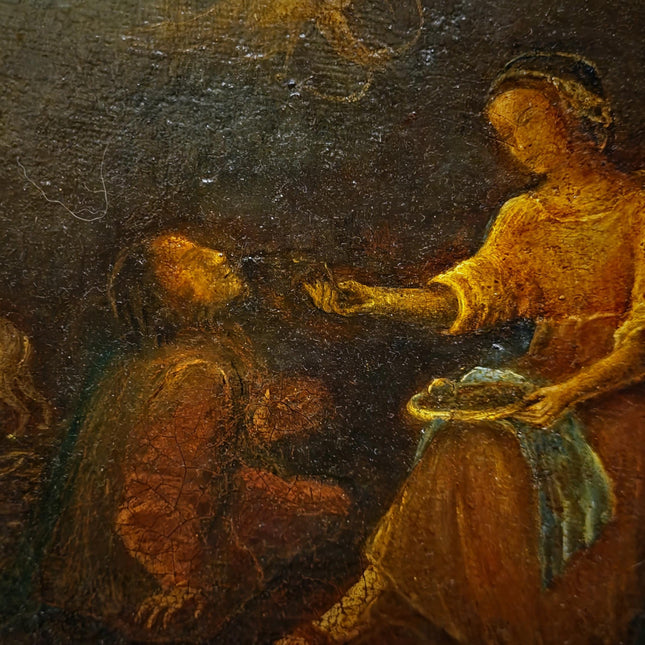 Rare Antique Dutch Genre Oil Painting, 18th Century Allegorical Scene with Cupid, Old Master Style, Dark Moody Wall Decor