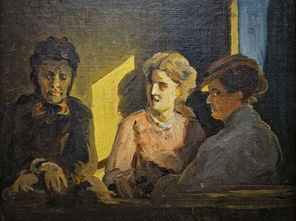 Antique German Genre Painting, Women In Conversation, 19th Century Interior Scene, Gold Framed Wall Art, Old Master Style Decor