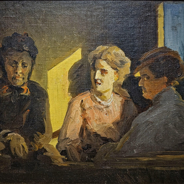 Antique German Genre Painting, Women In Conversation, 19th Century Interior Scene, Gold Framed Wall Art, Old Master Style Decor
