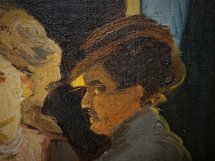 Antique German Genre Painting, Women In Conversation, 19th Century Interior Scene, Gold Framed Wall Art, Old Master Style Decor