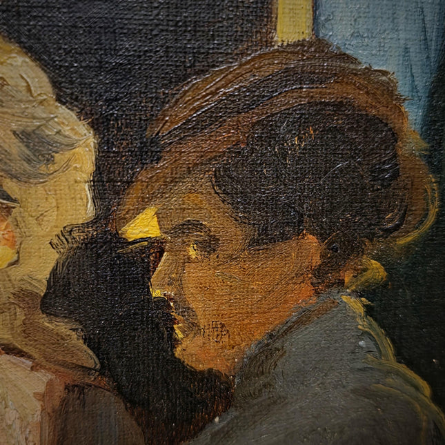 Antique German Genre Painting, Women In Conversation, 19th Century Interior Scene, Gold Framed Wall Art, Old Master Style Decor