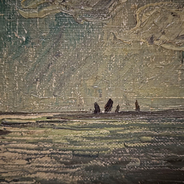 Antique Marine Oil Painting, German Seascape with Steamship, Signed Nautical Artwork, Impressionist Ocean Scene, Vintage Coastal Wall Decor