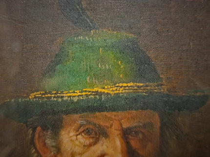Antique German Portrait Oil Painting, Man With Pipe, Gold Framed Original Signed Artwork, Character Face Study, Dark Academia Wall Decor
