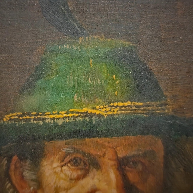 Antique German Portrait Oil Painting, Man With Pipe, Gold Framed Original Signed Artwork, Character Face Study, Dark Academia Wall Decor