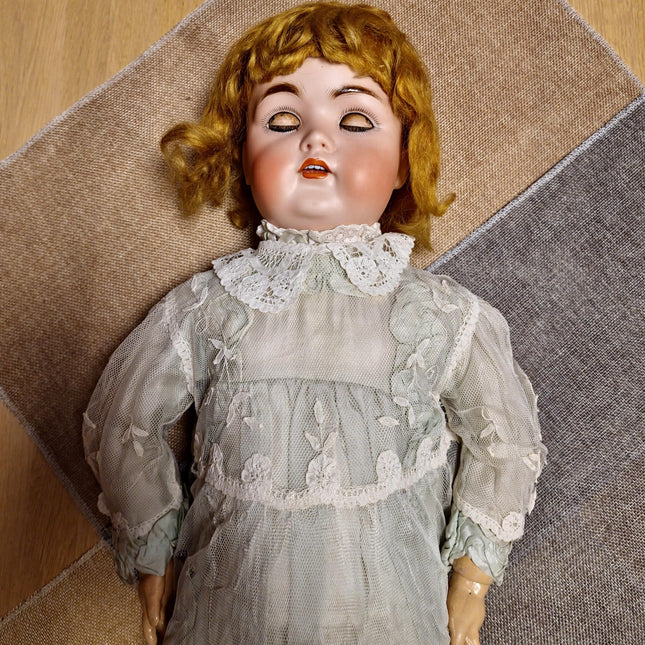 Large Antique German Porcelain Doll, Bisque Head, Victorian Style Display Figurine, Vintage Collectible Decor, Romantic Gift 19th Century