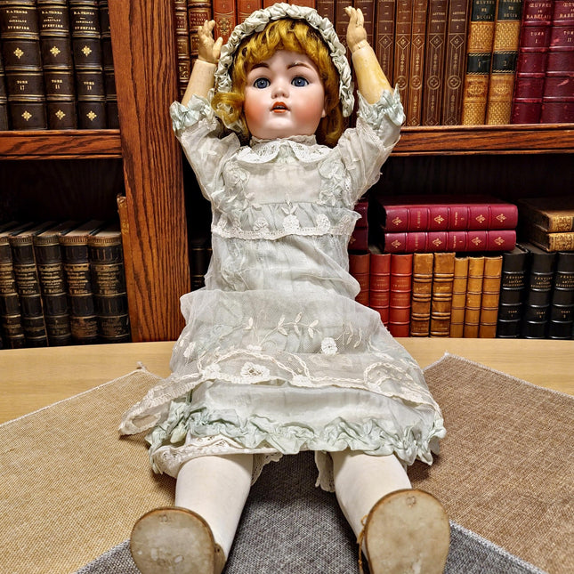 Large Antique German Porcelain Doll, Bisque Head, Victorian Style Display Figurine, Vintage Collectible Decor, Romantic Gift 19th Century