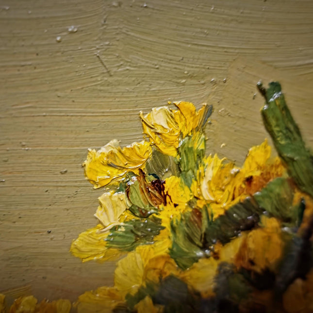 Small Vintage Floral Oil Painting, Yellow Flowers Still Life, Signed German Artwork, Framed Kitchen Wall Decor, Cottagecore Home Art