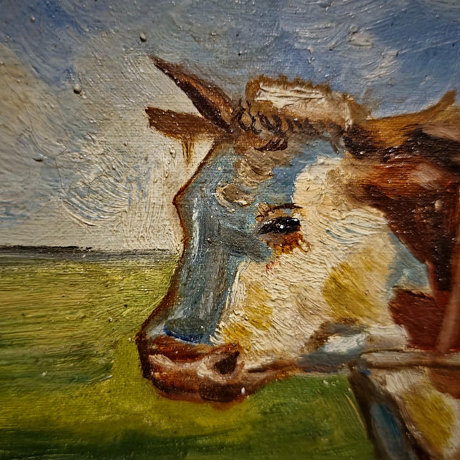 Vintage Farm Life Oil Painting, Oxen Cart Scene, Framed Farmhouse Wall Decor, Signed European Rural Artwork, Rustic Countryside Art