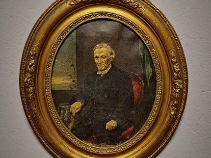 Antique German Gentleman Portrait, 19th Century Character Oil Painting, Original Oval Framed Wall Art, Dark Academia Decor, Victorian Style